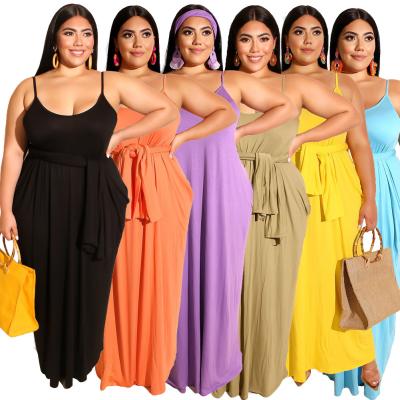 China Breathable solid color ties loose women plus size maxi ladies dress for fat for sale