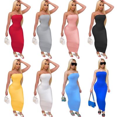 China Solid Color Breathable Elastic Tube Summer Bodycon Strapless Elegant 4xl 3xl 2xl XL Plus Size Maxi Dresses 2021 for sale