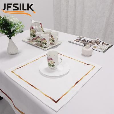 China White and gold waterproof tablecloth edge printed rectangle textile napkin and tablecloths all set for coffee house wedding for sale