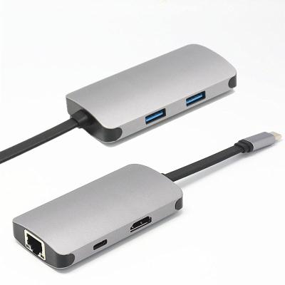 China Aluminium 5 in 1 Aangedreven USB C HUB van RJ45 Gigabit Ethernet Te koop