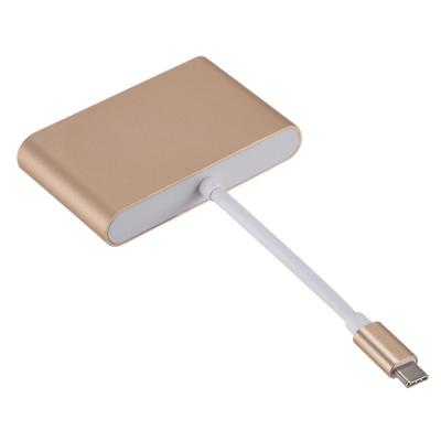 China Gold Ultra Thin Powered 10Gbps 3 In 1 USB C HUB TPE Shell For Macbook Te koop