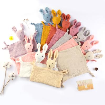 China Cute Animal Rabbit Cotton Muslin Baby Blanket Organic Baby Comforter Toys Infant Muslin Bunny Comforter Baby Teething Blankets for sale