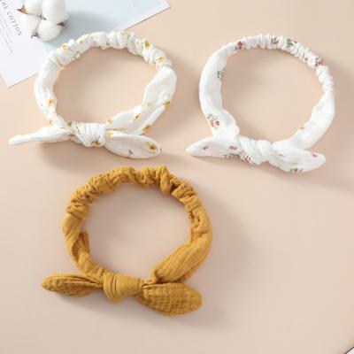 China Pure Hair Accessary Cotton Rabbit Ear Headband Girls Knotted Headband Baby Bow Kids Hair Decoration Wide Brim Band for sale