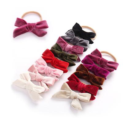 China Soft Spring Summer Toddler Hair Accessories Velvet Bow Headband Baby Headband Newborn Infant Thin Nylon Hairbands Head Band for sale