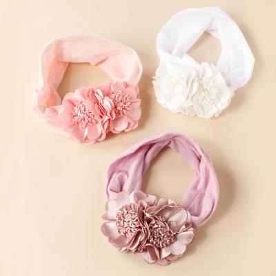 China Baby Hair Accessories 12 Color New 2023 Baby Flower Decor Nylon Soft Headbands Hair Accessories For Kids Lovely Cute Headwear With Flower for sale