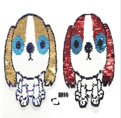 China 2020 Popular Custom Flatback Dog Sew On Patch Reverse Sequin Iron On Patch Embroidery for sale