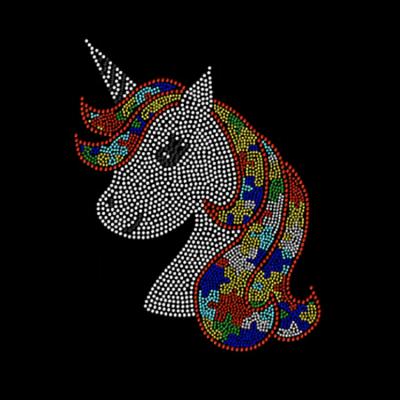 China Custom popular Flatback hotfix iron on rhinestone rainbow unicorn transfer for garment for sale