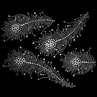 China Flatback feather Crystal Stone hotfix pattern rhinestone transfer iron on for dance dress for sale