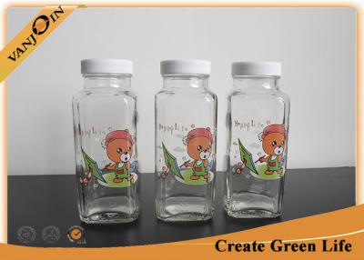 China Beverage Packaging 8oz French Square Glass Bottles With Surface Printing 55mm Dia for sale