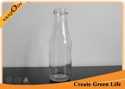 China 320ml Round Glass Sauce Bottles / Ketchup Glass Flask Bottles With Twist Off Metal Cap for sale