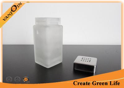 China Small Glass Sauce Bottles Wholesale , 100ml Square Spice Glasss Bottle with Metal Shaker Lid for sale