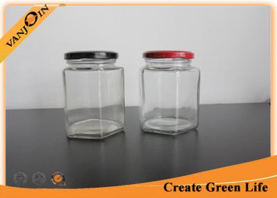 China Small 400ml Hexagon Glass Food Storage Containers with Lids , Glass Canning Jars for sale