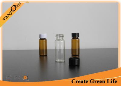 China 12ml Small Clear and Amber Glass Vials With Black Screw Plastic Caps , Mini Glass Container for sale