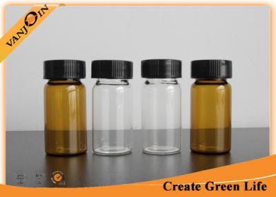 China 20ml Clear Or Amber Empty Small Glass Vials With Plastic Screw Cap , Brown Glass Bottles for sale