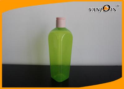 China 350ML Green Square Plastic Cosmetic Bottles / PET Shower Gel Lotion Bottle with Screw Cap for sale