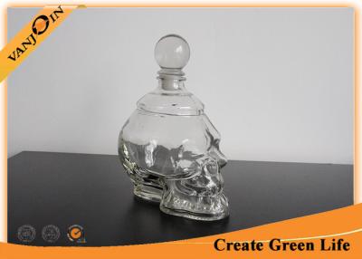 China 750ml Empty Skull Shape Decorative Glass Bottles with Cork ,  Glass Bottle for Liquor or Wine for sale