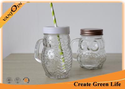 China 400ml Clear Glass Owl Mason Drinking Jars with Screw Lid and Straw for sale