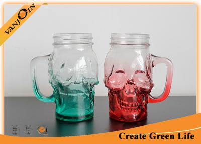 China 16oz Green and Red Color Skull Head Glass Drinking Mugs With Handle for sale