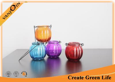 China 200ml Decorative Spray Colored Pumpkin Shaped Glass Hanging Candle Holder Lamp for sale