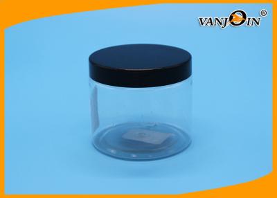 China 360ML Round Wide Mouth PET Plastic Food Jar Candy Jar With Black Lid for sale