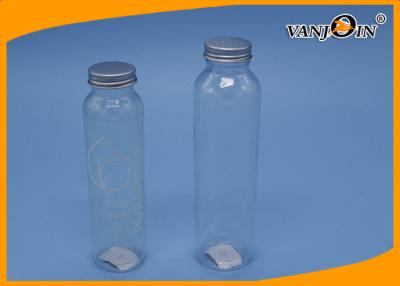 China 300ml Transparent  Plastic Juice Bottle Cylindrical Plastic Fruit Tea Bottle with Aluminum Lid for sale