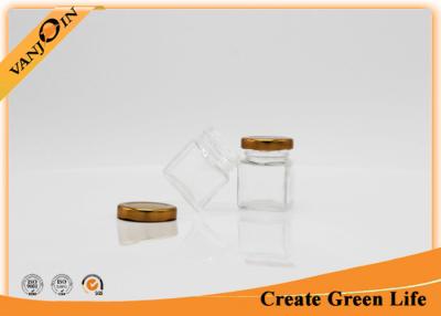 China 50ml Square Shape Food Storage Honey Glass Jar With Gold Cap for sale