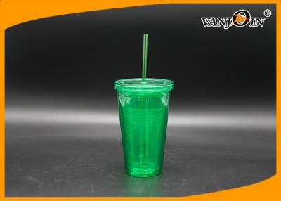 China 16oz Plastic Drink Bottles Double Layer Tumbler Cup with Straw and Lids for sale