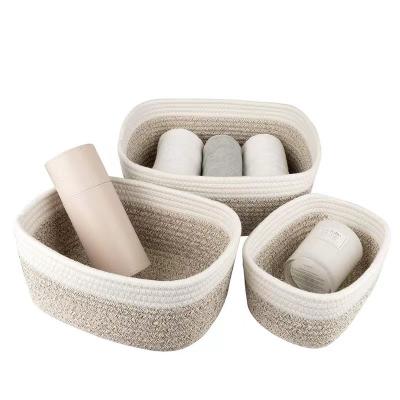 China Decorative Living Room Japanese Style Cotton Rope Rattan Woven Storage Rack Basket for sale