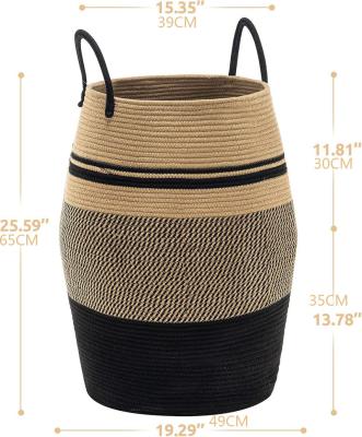 China Foldable Woven Basket Toy Storage Holder Cotton Viable Dirty Rope Clothes Laundry Basket with One Handle for sale