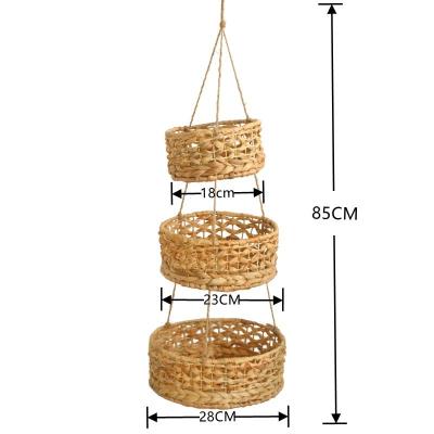 China Decoration Storage Three-Layer Rattan Woven Rack Sustainable Hanging Storage for sale