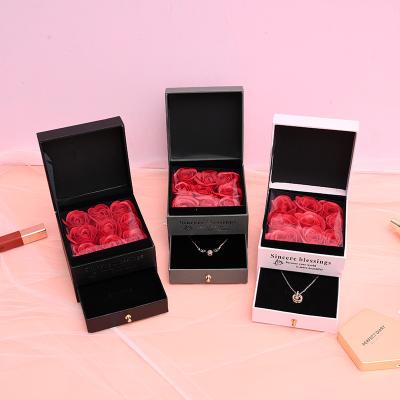 China New Nine Roses Valentine's Day Tanabata Wooden Drawer Gift Box Jewelry Double Necklace Eco-Friendly Gift Box for sale