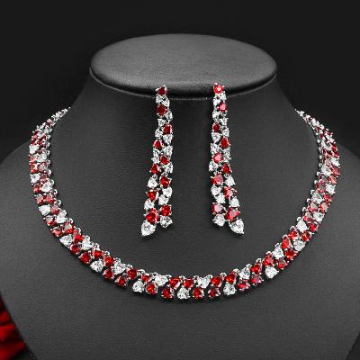 China Customized Zirconia CLASSIC Sterling Silver Set Two Piece Jewelry Set Earring Necklace Wedding Jewelry for sale