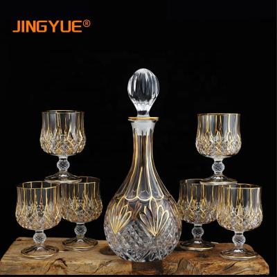 China New Classic/Postmodern Premium 750ml 26oz Home Bar Wedding Crystal Gold Whiskey Decanter With 6 Glasses For Liquor Scotch Bourbon for sale