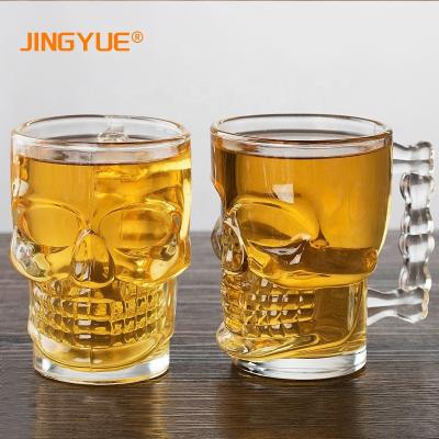 China New JINGYUE 500ml Large Capacity Classic/Postmodern Heavy Bass Beer Stein Lead Free Clear Skull Face Beer Glass Mug For Bar Nightclubs Halloween for sale