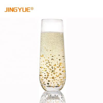 China In Hot Sale 280ml Creative Logo Printed Decal Rainbow Stemless Custom Amazon Stock Champagne Flute Glass For Red Wine Drinks for sale