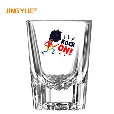 China In Stock Stylish 2oz Logo Text Printing Promotional Glass Customized Clear Fluted Shot Glass For Bars Night Clubs Or Hot Spots for sale