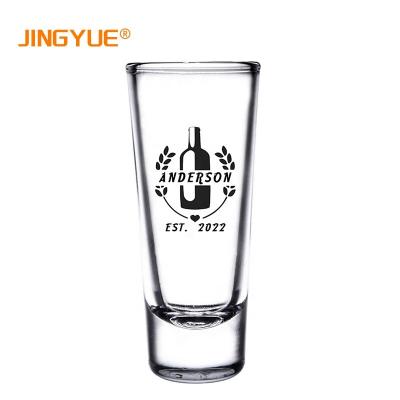 China Custom Clear Tall Shooter Glasses 2oz Stock Cocktail Tequila With Creative Phgrases Logos For Wedding Engagement Party for sale