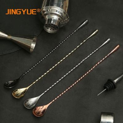 China Custom Viable Logo Printing Colored Stainless Steel Metal Mixing Spoon With Bottom Bar Spoon Spiral Cocktail Stirrers for sale