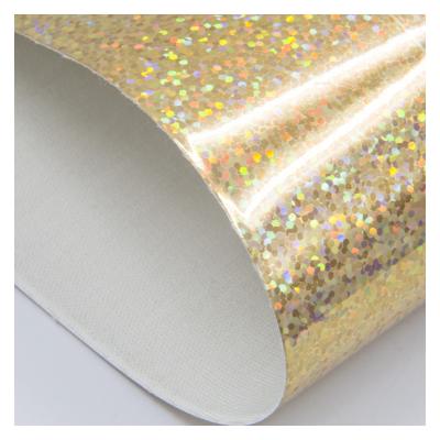 China Waterproof Holographic Faux Leather Fabric Crafts Leatherette Laser Glitter Synthetic Leather For Bag Shoes for sale