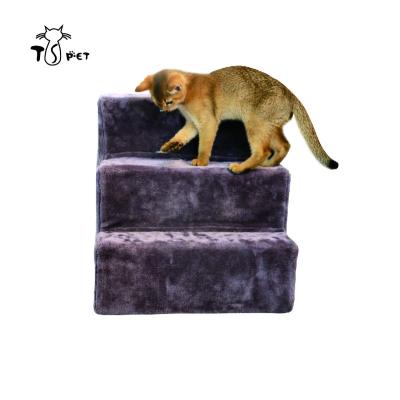 China 3 Sustainable Portable Wooden Faux Fur Blanket Pet Steps Stairs For Cat And Dog for sale