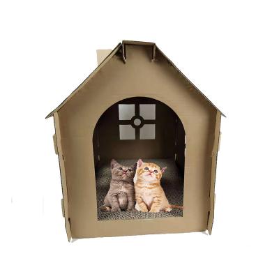 China Viable Modern Portable Foldable Corrugated Cardboard Cat Scratcher Box House for sale