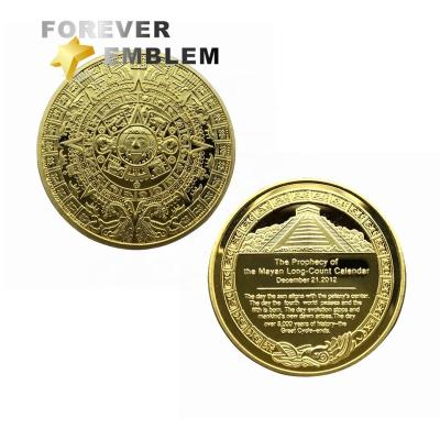 China Gold Plated Mayan Coin Forever Emblem Bronze Folk Art Round for sale