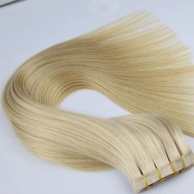 China Best Hot Selling Silky Straight Wave PU Clip In Real Hair Extensions Blonde Seamless Invisible PU Clip In Straight On Machine Remy Extension for sale