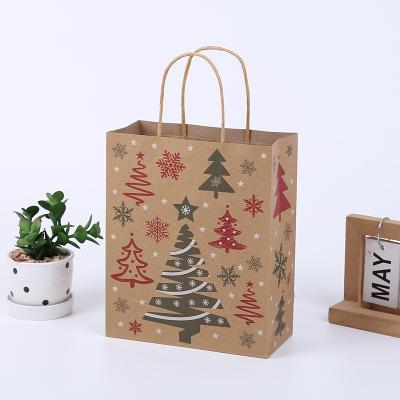 China Recycled Materials Christmas Gift Paper Bag Kraft Paper Tote Bag Party Favor Gift Bags for sale