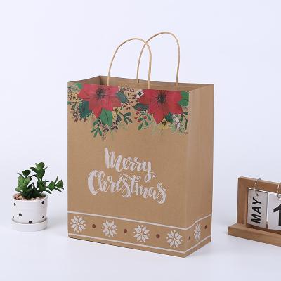 China Recycled Materials 21cm Kraft Paper Bag For Present Christmas Snacks Clothing Box Packaging Christmas Sack for sale