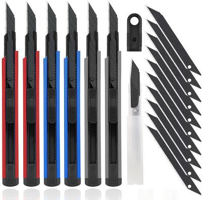 China 6-Piece Light Duty Box Cutters Knife Hobby Retractable Knife With 20-Piece 9mm Break-Away Blades Heavy Duty Aluminum Knife for sale