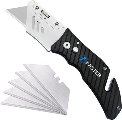 China Cutting Aluminum Folding Utility Knife With 5pcs Blades Box Light Cutter Quick Change Blade Knife For Cutting Cardboard Cardboard for sale