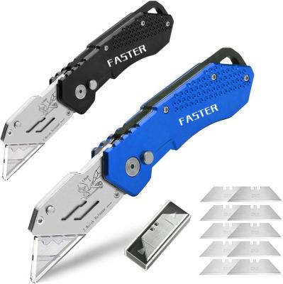 China Cutter Knife 2 Packs Folding Utility Knife Folding Box Cutter Heavy Duty Pocket Liner Knife 20 Extra Blades Quick Release Pad Easy Change for sale