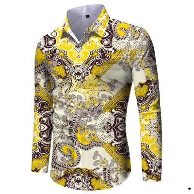 China Amazon New Anti-pilling Summer Men's Printed Long Sleeve Slim Casual Shirt for sale