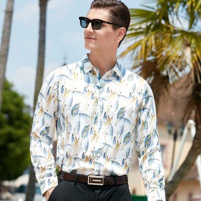 China New Men's Casual Anti-Shrink Long Sleeve Shirt Printed Slim Fit Fashion Stretch Cotton Shirt for sale